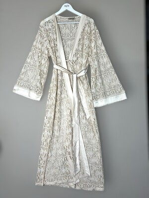 The Night Store Spitzen Morgenmantel Größe 8 Creme Maxi Kimono Braut Überwurf