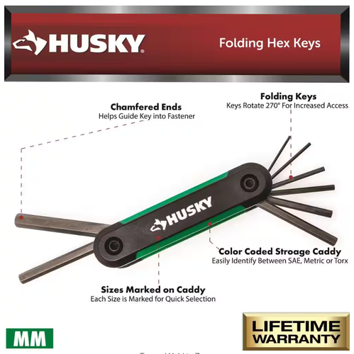 NEW Husky 149798 SAE/Metric & Torx Folding Hex Key Set (3-Piece) - Picture 4 of 8