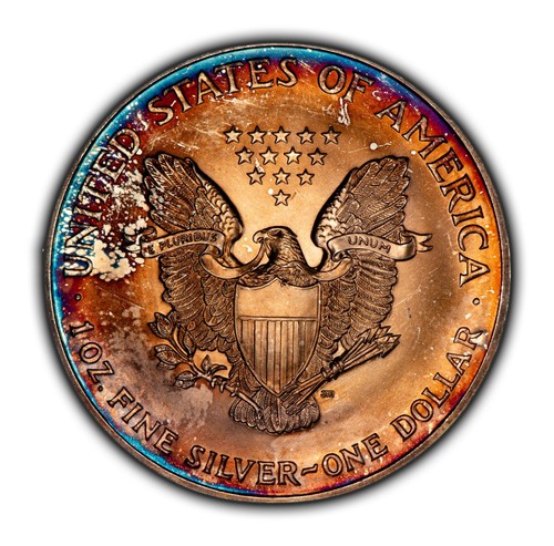 2002 1 oz Silver American Eagle - Rainbow Rim Toning - BU - SKU-E3346
