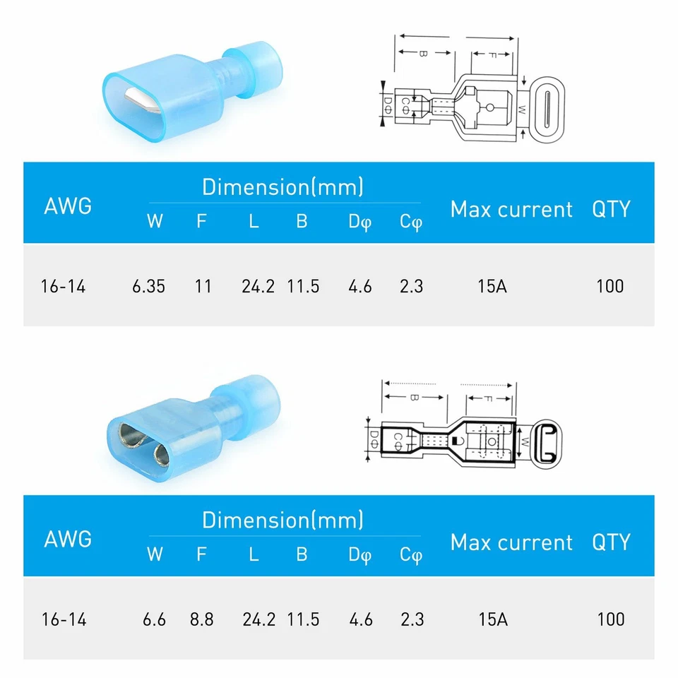 Nilight 200 Pcs Female/Male Fully Insulated Wire Terminal Connectors Set 16 14 - Image 3 of 4