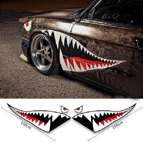 2pc 59" Shark Mouth Tooth Stickers Vinyl Exterior Decal For Car Side Door Fender - Bild 4 von 4
