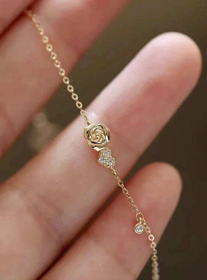 Pulseira feminina de diamante natural corte redondo 0,10 quilates folheada a ouro amarelo 14K - Imagem 2 de 4