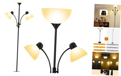 Floor Lamp Black, Standing Lamp, 71" Tall Lamps for Living Room, 3 Way Switch, - Picture 1 of 8