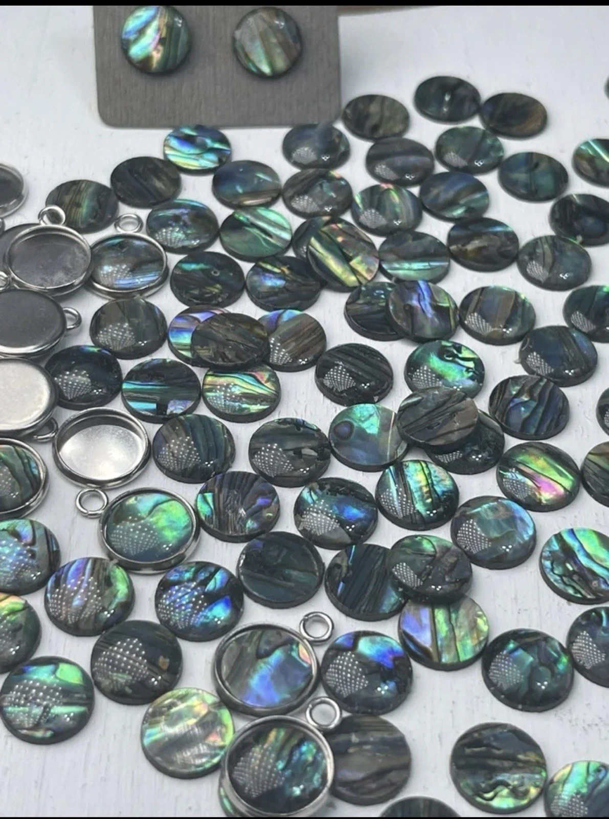 Real Paua Abalone Shell Cabochons, Bezels Earrings & more DIY JEWELRY MAKING Kit - product detail image 3