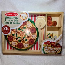 New Melissa Doug Wooden Pizza Play Food Slice Top Decorate 45Pc Toy Gift Set