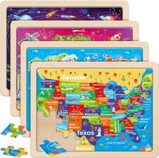 Grandi puzzle in legno US World Earth Solar System per bambini confezione regalo (12,2 * 9,4 pollici