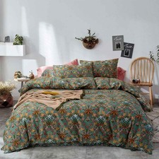 Bohemian Duvet Cover King Size - Boho Paisley Green Floral Pattern Printed