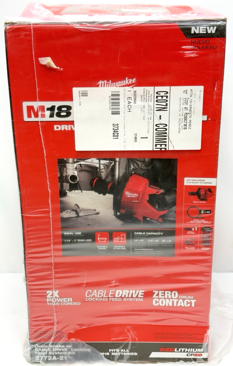 Milwaukee 2772A-21 M18 FUEL Drain Snake with Cable Drive Locking