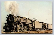 Nickel Plate 758 & 754 Steam Locomotives Westbound Freight Postcard 1958