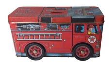 Texaco Gas 1997 Tin Fire Chief Coin Bank Metal Rolling Wheels Engine R & B No 3