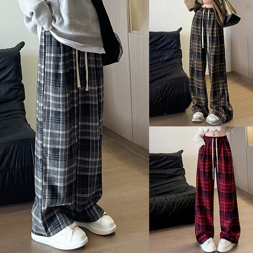 Sophisticated Womens Casual Trousers with Classic High Waist and Plaid