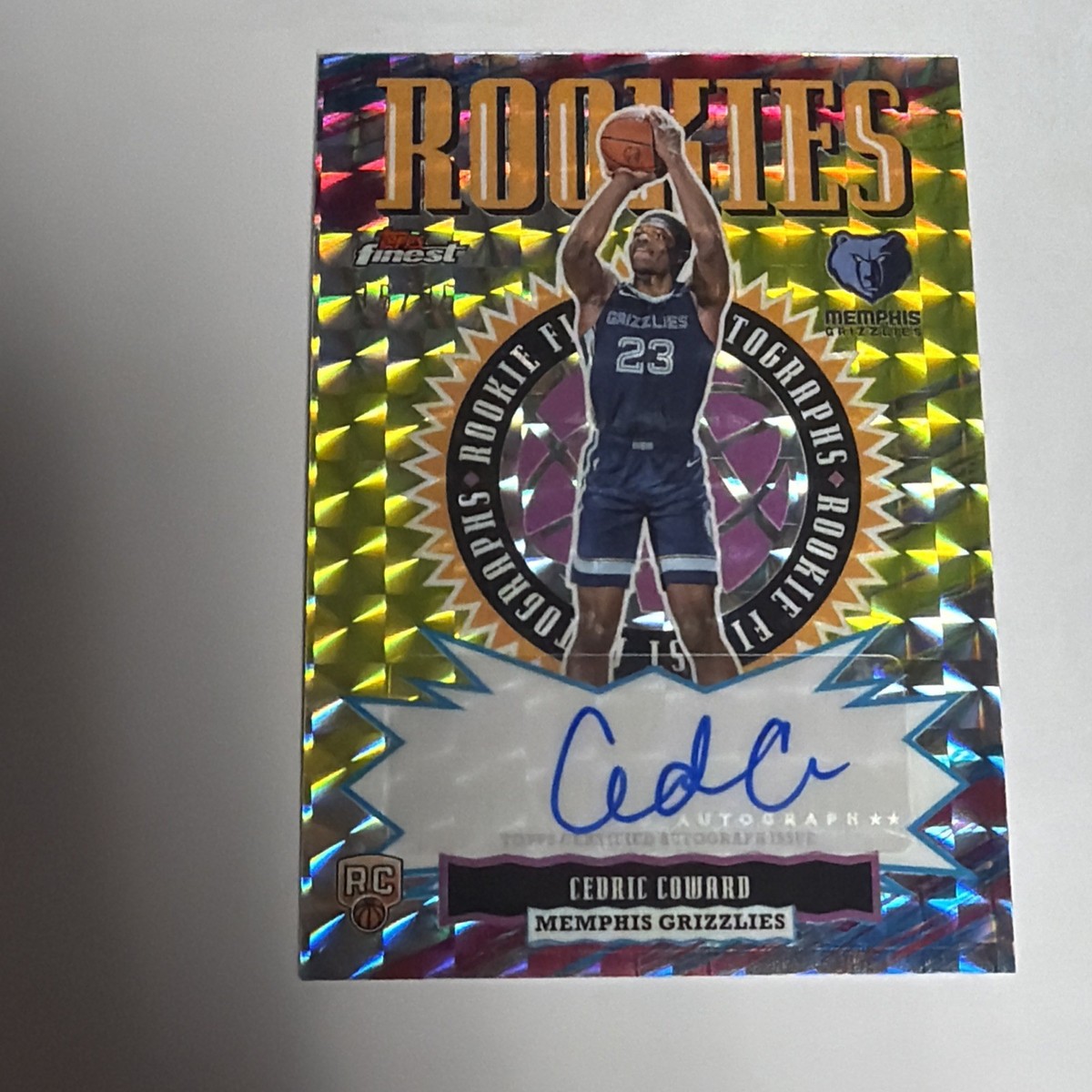 2025-26 Topps Finest Cedric Coward #RFA-CC Rookie Yellow Geometric 