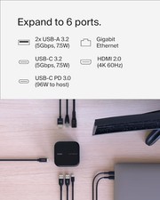 BELKIN CONNECT USB-C 6-IN-1 CORE GAN DOCK 130W, MULTIPORT DOCKING - BLACK