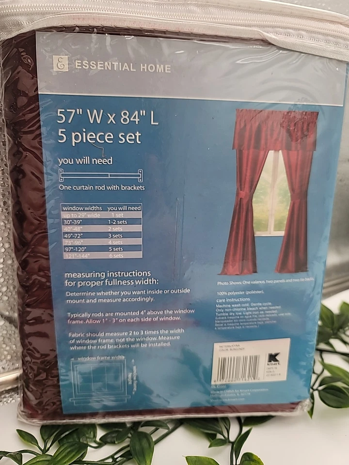 Essential Home 5 piece curtain set BURBUNDY  57” W X 84”L NEW - Image 2 of 4