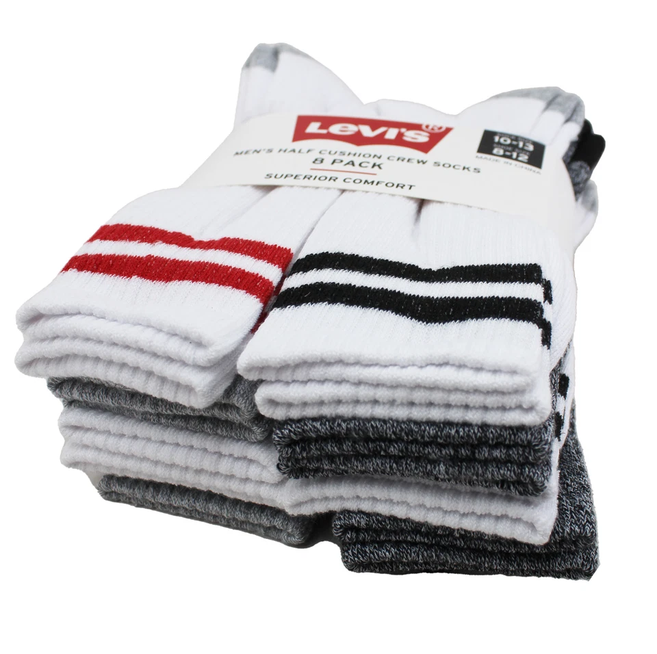 Paquete de 8 calcetines Levi's para hombre medio cojín confort superior blanco gris Foto 2 de 3