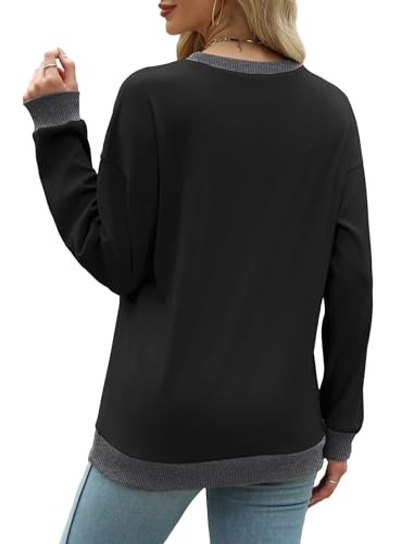 Sweatshirts for Women Crewneck Long Sleeve Loose Fit Tops Color Large C-black - Picture 5 of 5
