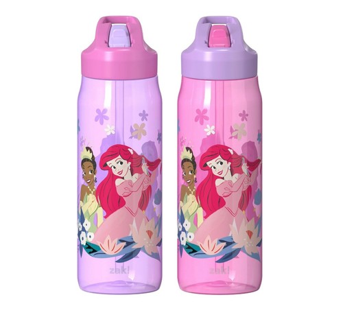 Disney Princess Kids Straw Water Bottle, Durable Plastic 2pc/Set - Afbeelding 1 van 8