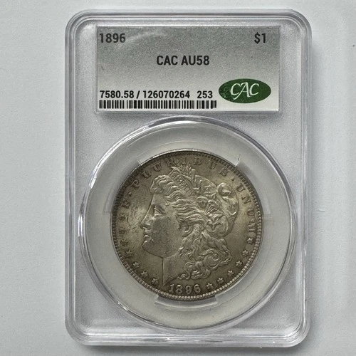 1896 $1 Morgan Silver Dollar CAC AU58 US Coin