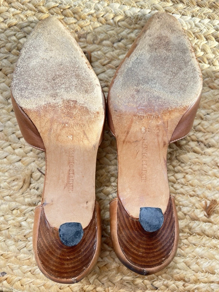 Manolo Blahnik Mujer Lino Talla 36.5 Tapiz Amarillo y Azul Tacones Mules Foto 2 de 4