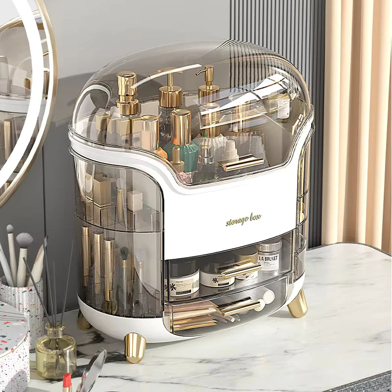 Cosmetic Storage Box with Lid and Drawers, Countertop Makeup Organizer Case