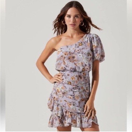 Vestido Revolve X Astr The Label Floral Un Hombro Volantes Periwinkle Para Mujer’s XS