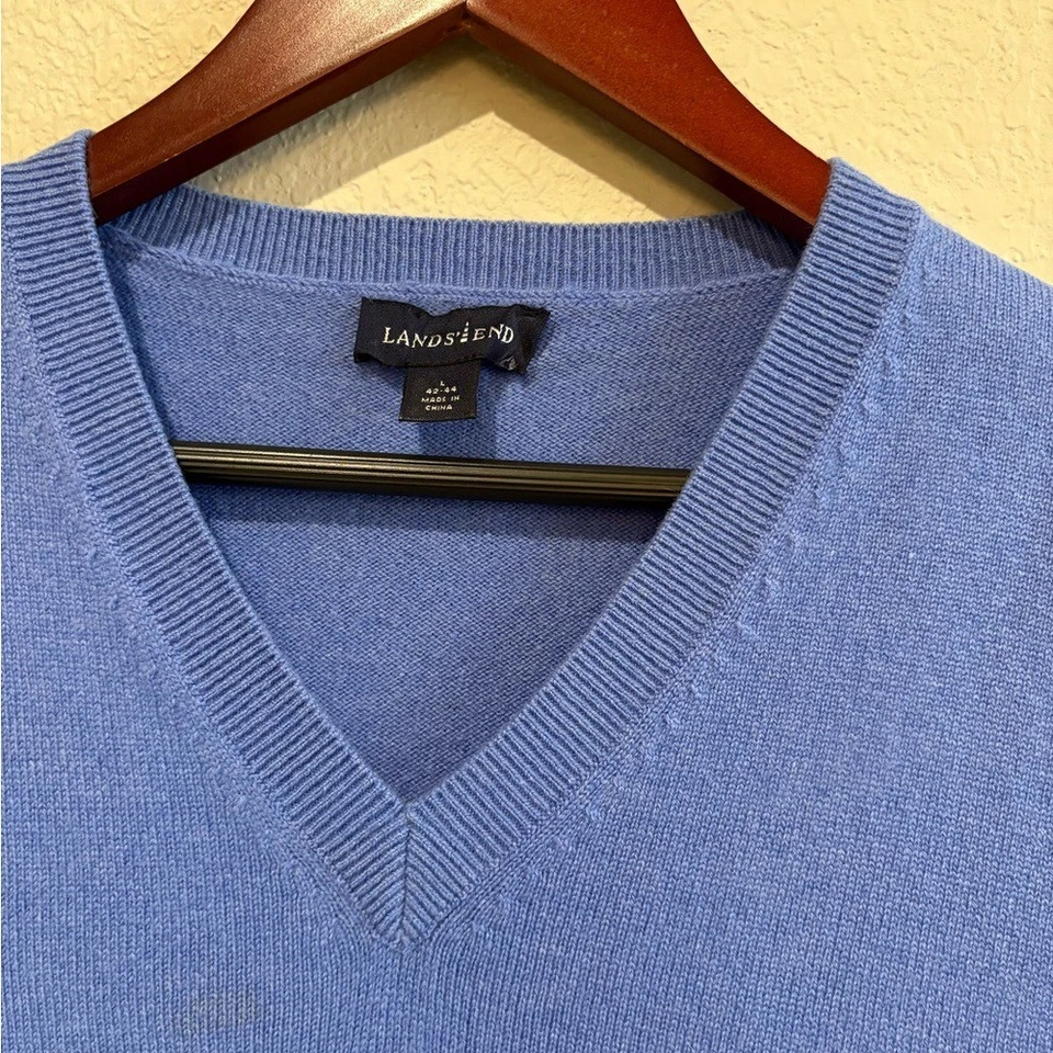 Chaleco Suéter Lands' End 100% Cachemira Azul Para Hombre Talla L Silencioso Lujo Foto 3 de 4