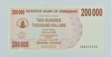 2007 Zimbabwe 200,000 Dollars Bearer Cheque *2841