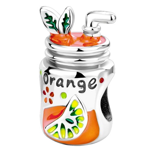 925 Sterling Silver Charms For Bracelets And Necklaces Orange Drink Lucky Dangle - Picture 1 of 6