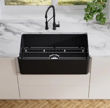 Eridanus 33'' Farmhouse Apron Fireclay Kitchen Sink w/ Grid and Strainer - Black