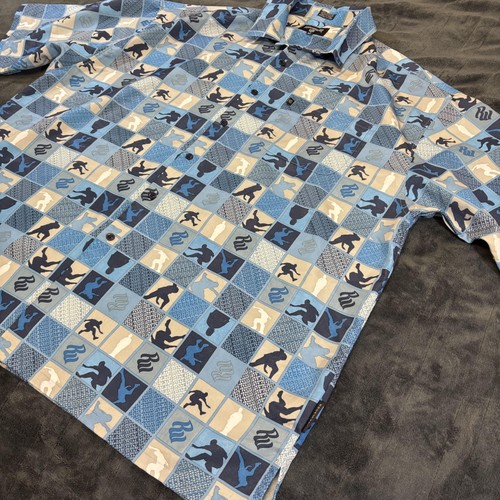 Vintage Rocawear Hemd Herren XL blau hellbraun Knopfleiste Allover Print Hip Hop Y2K 00s
