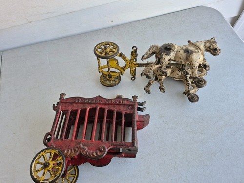 ANTIQUE CAST IRON OVERLAND CIRCUS HORSE DRAWN WAGON CAGE - Picture 4 of 6