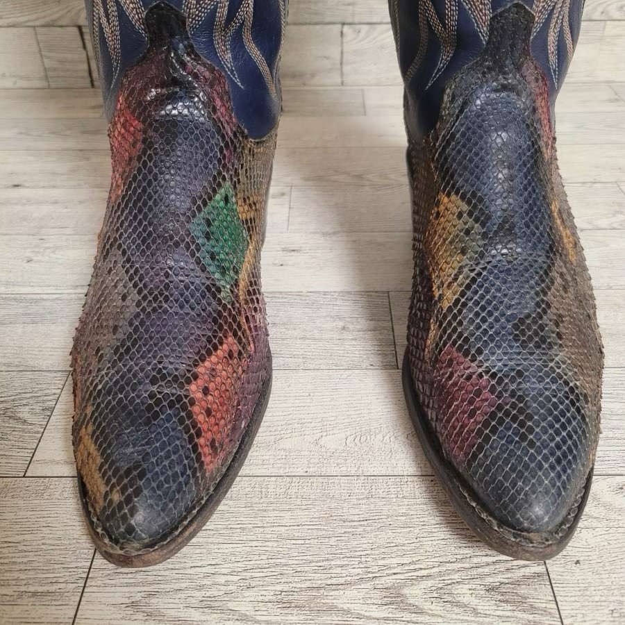Vintage Dan Post Exotic Rainbow Python Snakeskin … - image 3