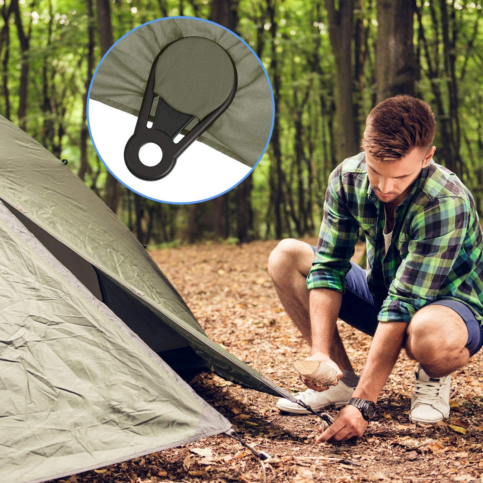 10Pcs Outdoor Camping Tent Clip Awning Wind Rope Clips Buckle Pull Rope Plastic