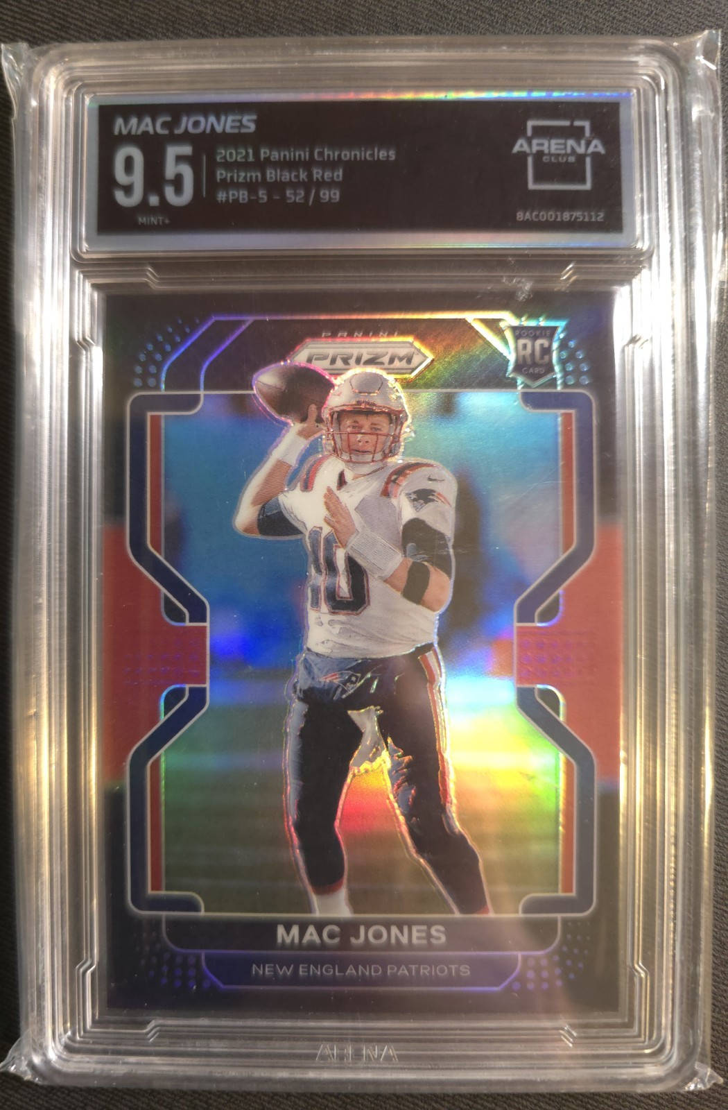 Mac Jones Prizm Black Red 52/99 2021 Chronicles PB-221 Arena 9.5 NE Patriots