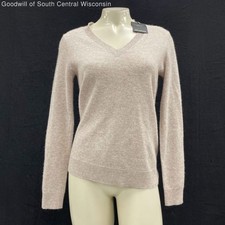 NWT Wmns CHARTER CLUB 100 Cashmere Tan / Beige V-Neck Knit Pullover Sweater XS