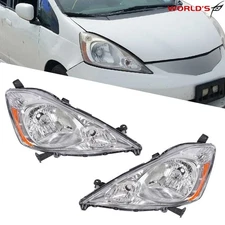 Pair Left+Right For Honda FIT 2009-14 Chrome Housing Halogen Headlight Headlamps