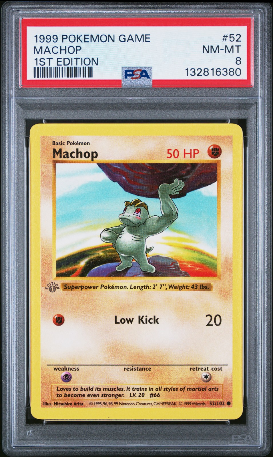 1999 POKEMON BASE SET 1ST EDITION #52 MACHOP PSA 8