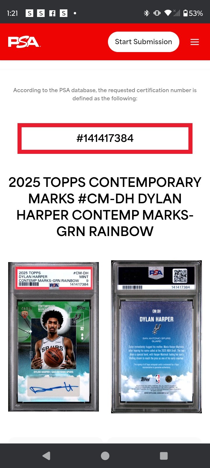 2025-26 Topps Contemporary Marks Dylan Harper #CM-DH Green Rainbow /99 (AU, RC)