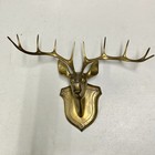 Vintage Antique Brass Deer Stag Head Trophy Wall Mount Decor Antler