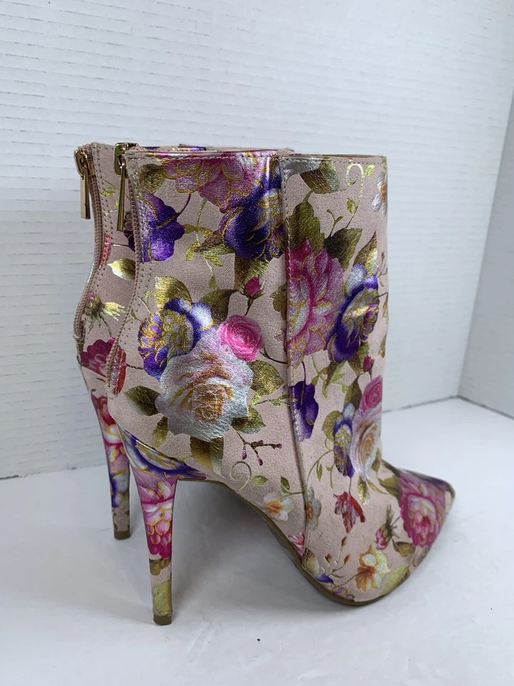 Botines Anne Michelle dedicados florales punta tacón de aguja talla 8 (S567) Foto 4 de 4