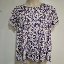 LOGO Lounge Lori Goldstein  Size XL Purple Boho Lace Trim Tunic Top Pocket