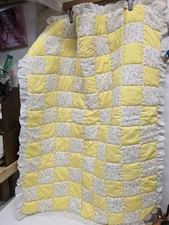 Handmade Yellow & Floral Baby Blanket Comforter Quilt **READ DESCRIPTION