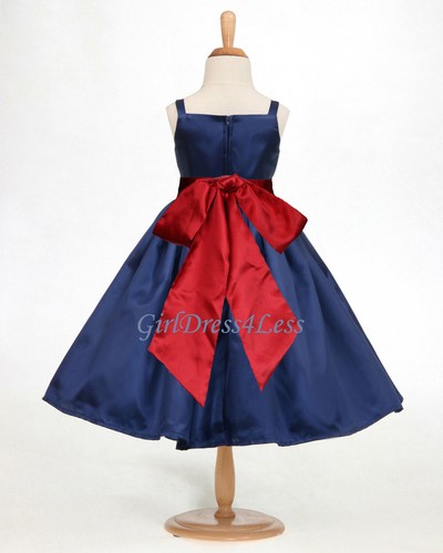 Navy Blue Christmas Spaghetti Straps Flower Girl Dress 12-18M 2 4 5/6 8 10 12 - Imagen 3 de 39