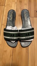 CHRISTIAN DIOR Dway Embroidered Cotton Heeled Slides EU40