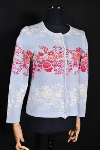 OLEANA Cardigan maglione lana seta floreale colori pastello donna taglia M - Foto 4 di 10