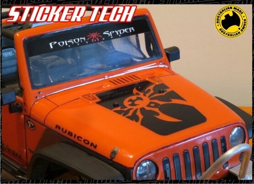 JEEP RUBICON AXIAL SCX10 1/10 POISON SPYDER HOOD AND DOOR DECAL SET ALL COLOURS - Foto 1 di 4