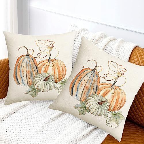 Fall Decor White Pumpkin Throw Pillow Covers 18" x 18" (Pack of 2) Pumpkin 3 - Bild 3 von 7
