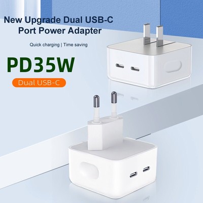 Dual PD 35W USB-C Port Fast Charger Type-C Adapter For Apple iPhone 15 14 13 12
