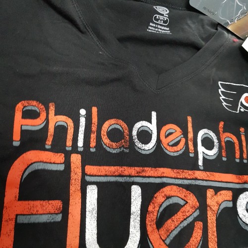 T-shirt da donna NHL taglia media 8/10 Philadelphia Flyers hockey su ghiaccio collo a V nera - Foto 6 di 14