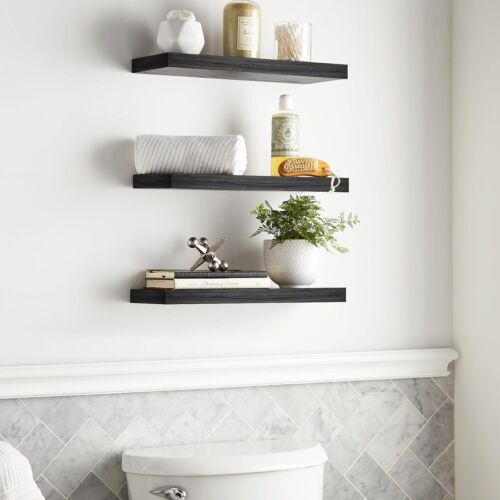 BAYKA Floating Shelves for Wall, Wall Mounted Rustic Wood Shelves for Bathroom, - Picture 2 of 14